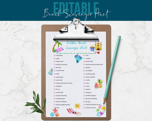 Customizable Beach Scavenger Hunt