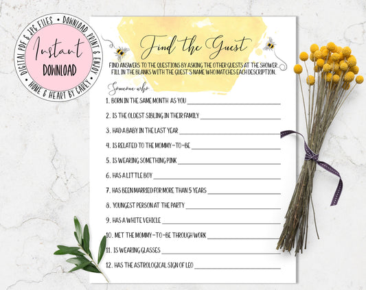 Bee Baby Shower, Find The Guest Game