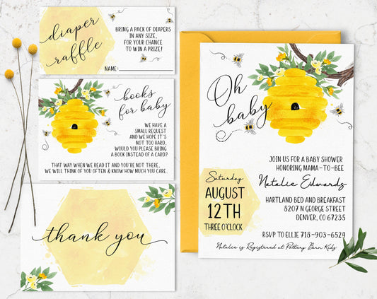 Bee Baby Shower Invitation Set, Girl