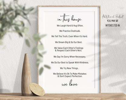 Editable- "In This House..." Sign, Personalized Family Rules, v2