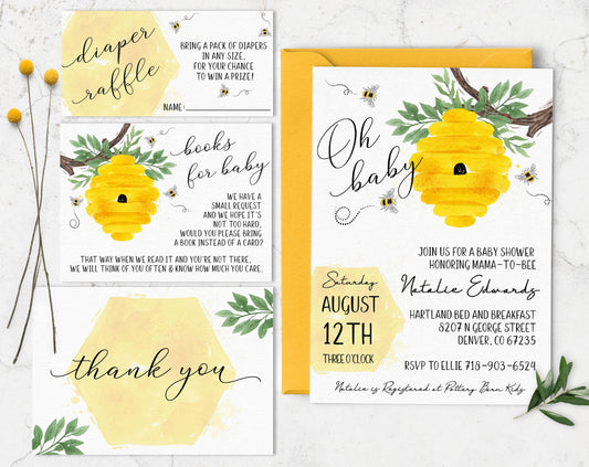 Bee Baby Shower Invitation Set, Gender Neutral
