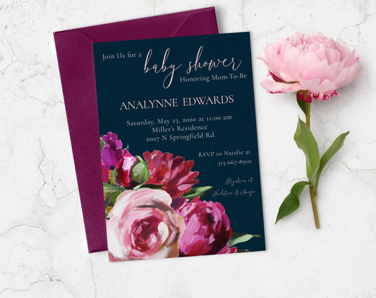 Rose Baby Shower Invitation, Girl
