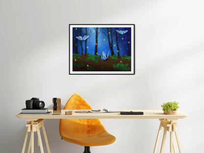 Magical Butterfly Wall Art | Glowing Night Forest Print