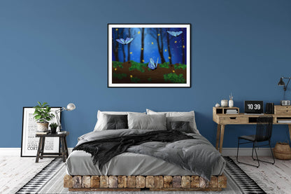 Magical Butterfly Wall Art | Glowing Night Forest Print