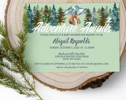 Adventure Awaits Woodland Fox Baby Shower Invitation, Gender Neutral