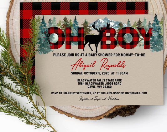 Oh Boy! Woodland Deer Baby Shower Invitation