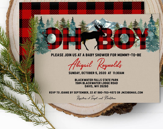 Oh Boy! Woodland Moose Baby Shower Invitation