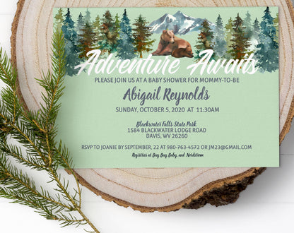 Bear Woodland Baby Shower Invitation Gender Neutral, WMBByS