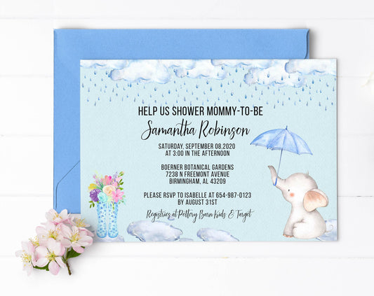 Elephant Baby Shower Invitation, Boy