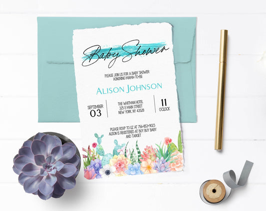 Cactus Baby Shower Invitation, Boy