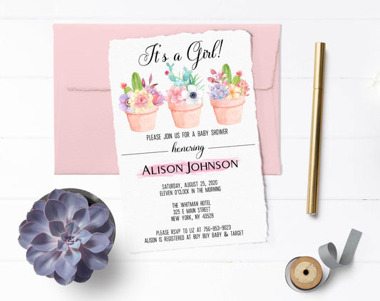 Its a Girl! Succulent Baby Shower Invitation