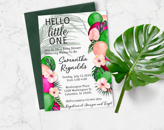 Hello Little One! Tropical Baby Shower Invitation