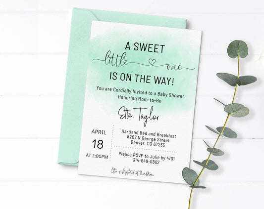Simple Watercolor Baby Shower Invitation, Gender Neutral
