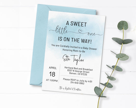 Simple Watercolor Baby Shower Invitation, Boy