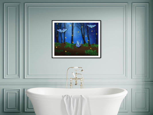 Magical Butterfly Wall Art | Glowing Night Forest Print