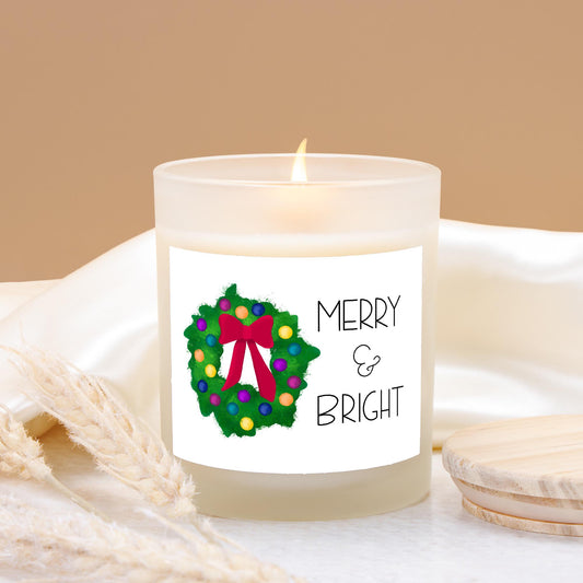 Merry and Bright Frosted Glass Candle 11 oz