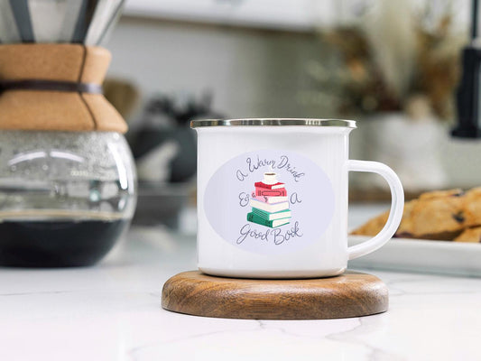 A Warm Drink & a Good Book 12 oz Camp Mug