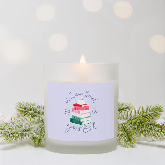 A Warm Drink & a Good Book Frosted Glass Candle, 11 oz.
