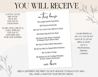 Editable- "In This House..." Sign, Personalized Family Rules, v3