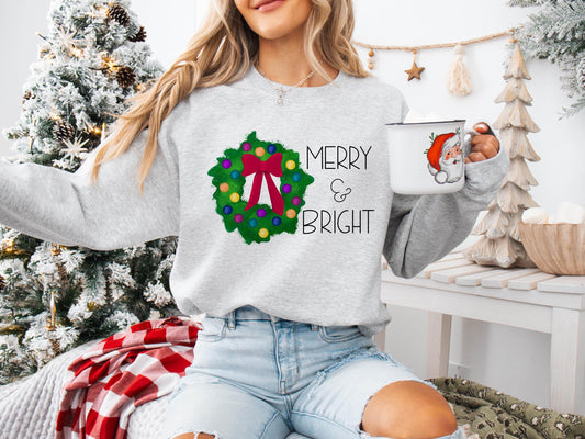 Merry and Bright Unisex Crew Neck Sweatshirt Gildan 18000