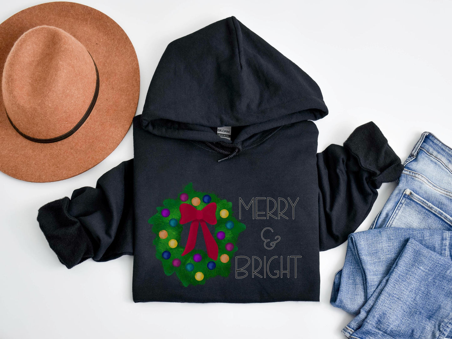 Merry and Bright Unisex Hooded Sweatshirt Gildan 18500