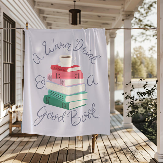 A Warm Drink & a Good Book Minky Blanket, Available in Two Sizes