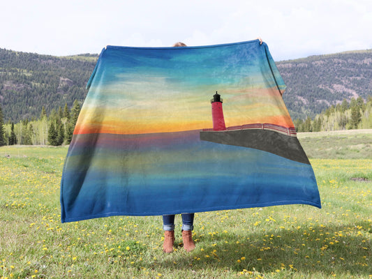 Pierhead Lighthouse, Milwaukee Minky Blanket, Available in Two Sizes