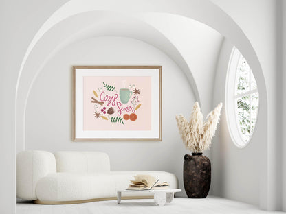 Cozy Season Giclee Print, Comfy Fall Print, Hygge Inspired Hand Lettered Illustration