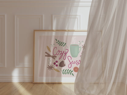 Cozy Season Giclee Print, Comfy Fall Print, Hygge Inspired Hand Lettered Illustration